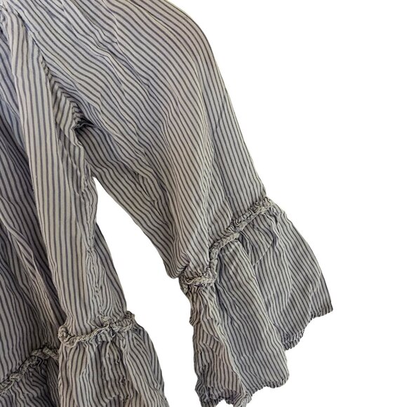 American Eagle Blue White Striped Off Shoulder Bell Sleeve Top Blouse S Small‎ - Picture 5 of 7